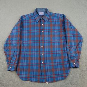 Vintage Pendleton Flannel Shirt Mens Large Blue Plaid Wool Button Front USA